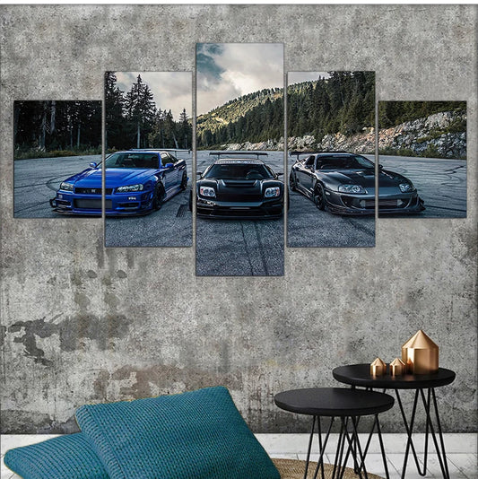 JDM Supra Nissan Skyline NSX Car 5 Piece Canvas Wall Art Print Home Decor HD Pictures 5 panel poster Paintings