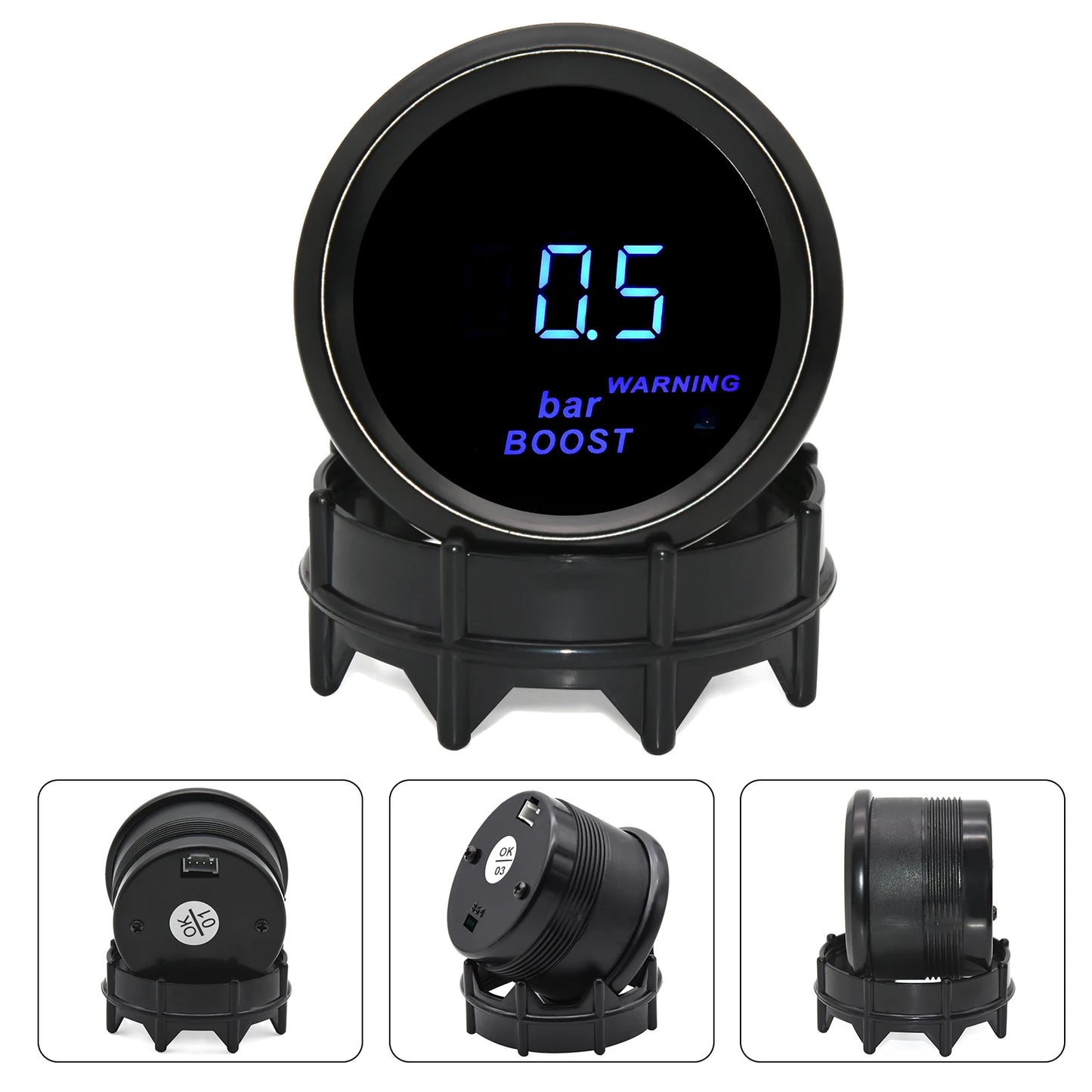 Car Digital Gauge 52mm Turbo Boost PSI BAR Oil Pressure Oil Water Temp Gauge Voltmeter Tachometer RPM Meter With Warning Light