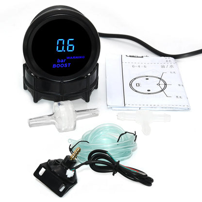 Car Digital Gauge 52mm Turbo Boost PSI BAR Oil Pressure Oil Water Temp Gauge Voltmeter Tachometer RPM Meter With Warning Light