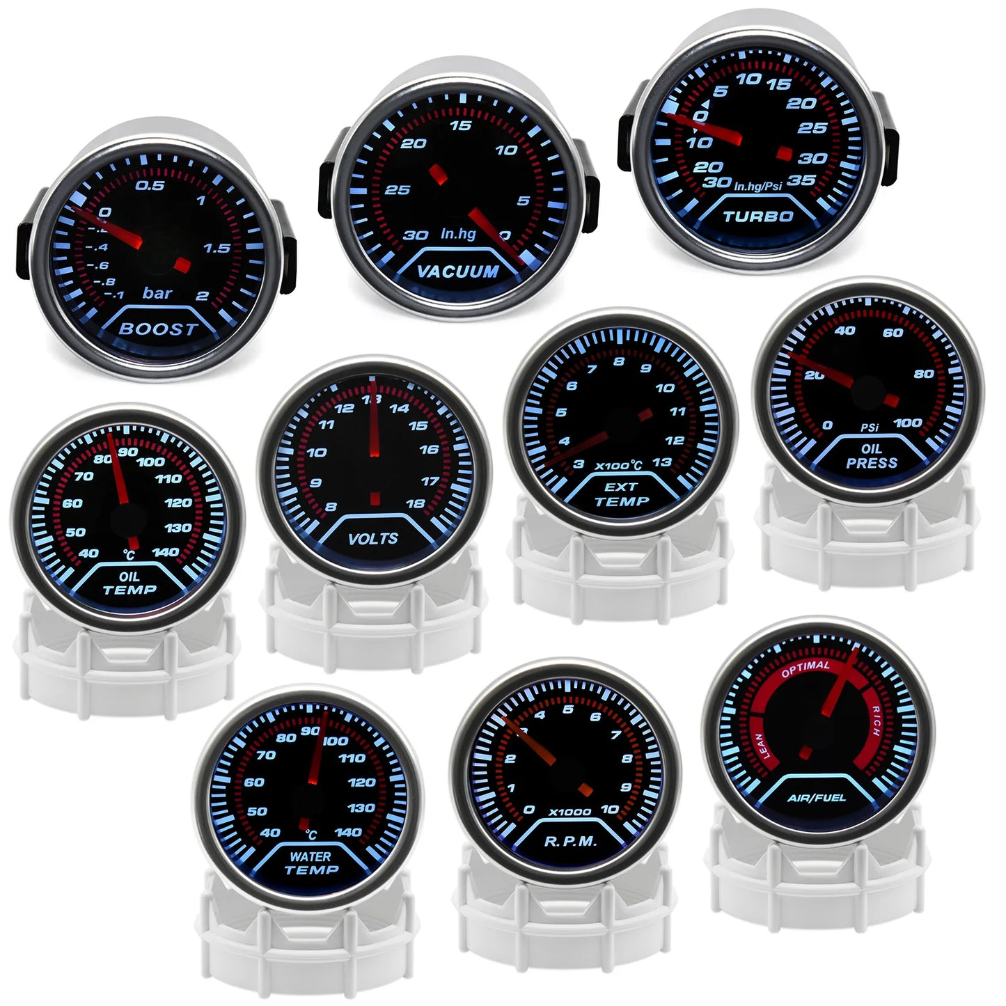 2" 52mm Universal 12V LED Smoke Len -1~0~2 BAR Turbo Boost Gauge Meter / Turbo Boost Meter with White LED Backlight For 12V Car